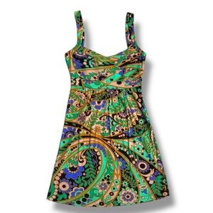 Tibi Floral/Paisley Silk Knit Sweetheart Neck  Mini Dress Size Small
